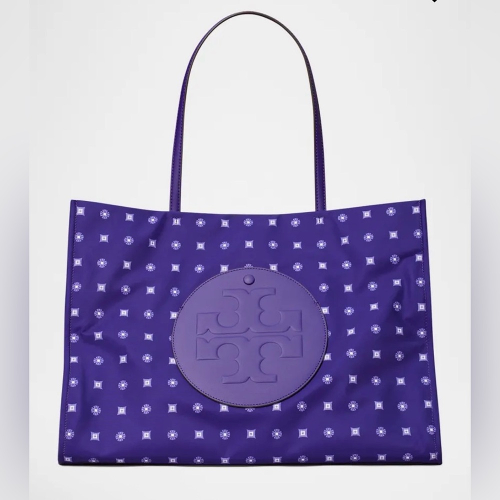 Tory Burch Deep Purple Logo Tote with Microprint